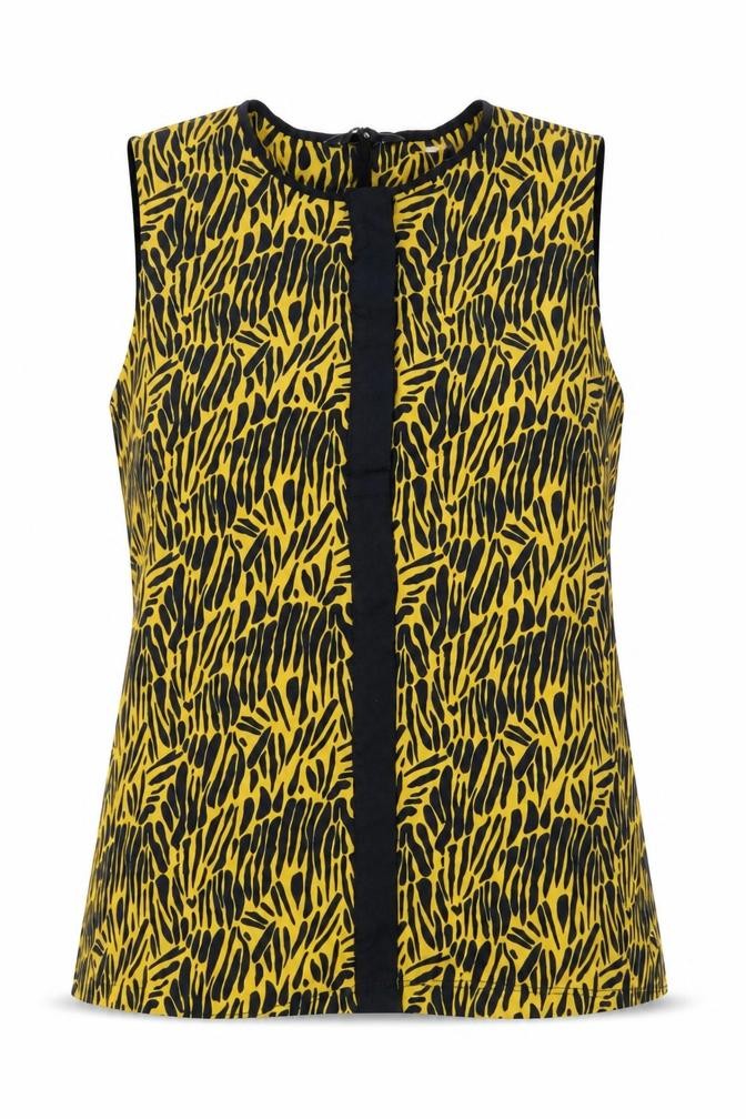 Next Women's Yellow Black Sleeveless Blouse Size 14 Animal Print