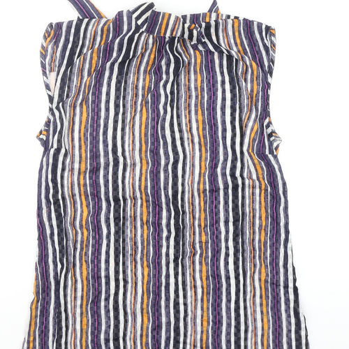 Next Women's Multicoloured Striped Sleeveless Bow Neck Blouse Size 14