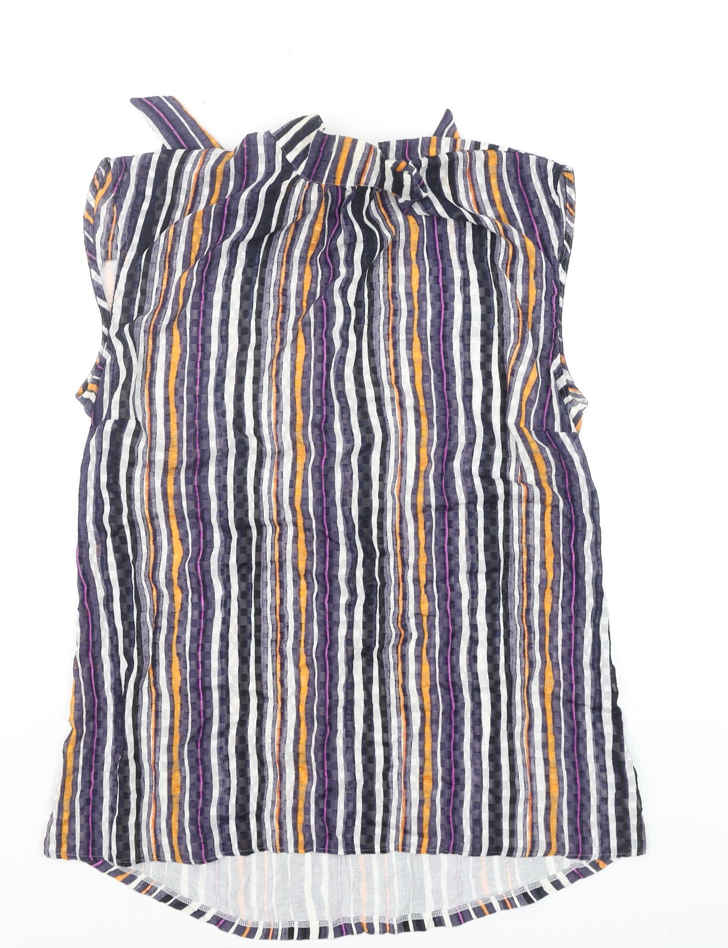 Next Women's Multicoloured Striped Sleeveless Bow Neck Blouse Size 14