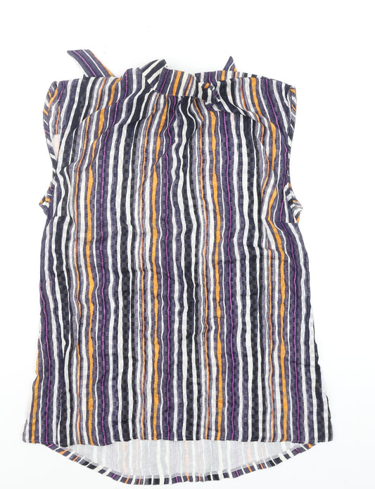 Next Women's Multicoloured Striped Sleeveless Bow Neck Blouse Size 14