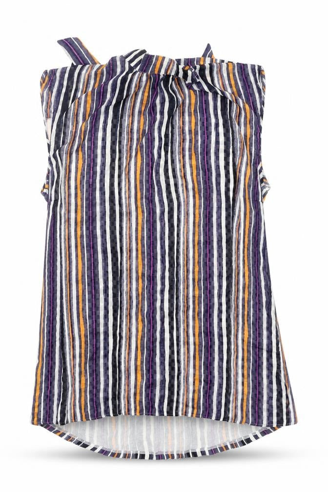 Front view of Next Women's Multicoloured Striped Sleeveless Bow Neck Blouse, size 14