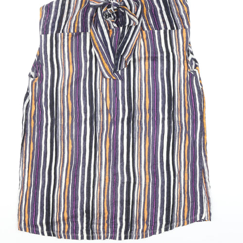 Next Women's Multicoloured Striped Sleeveless Bow Neck Blouse Size 14