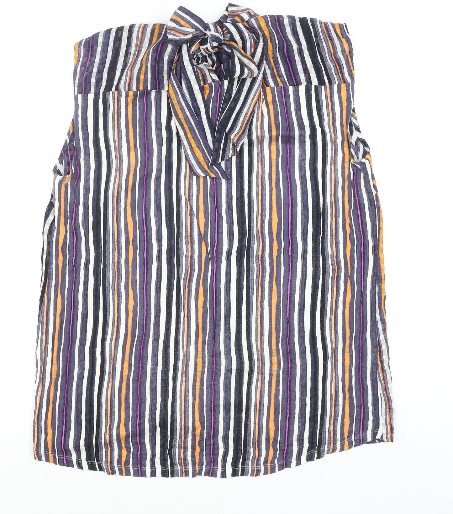 Next Women's Multicoloured Striped Sleeveless Bow Neck Blouse Size 14