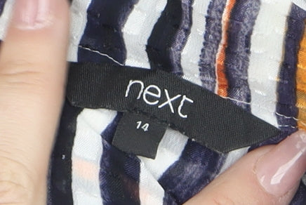 Next Women's Multicoloured Striped Sleeveless Bow Neck Blouse Size 14