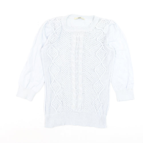Oasis Women's White Cotton Cable-Knit 3/4 Sleeve Pullover Jumper Size S