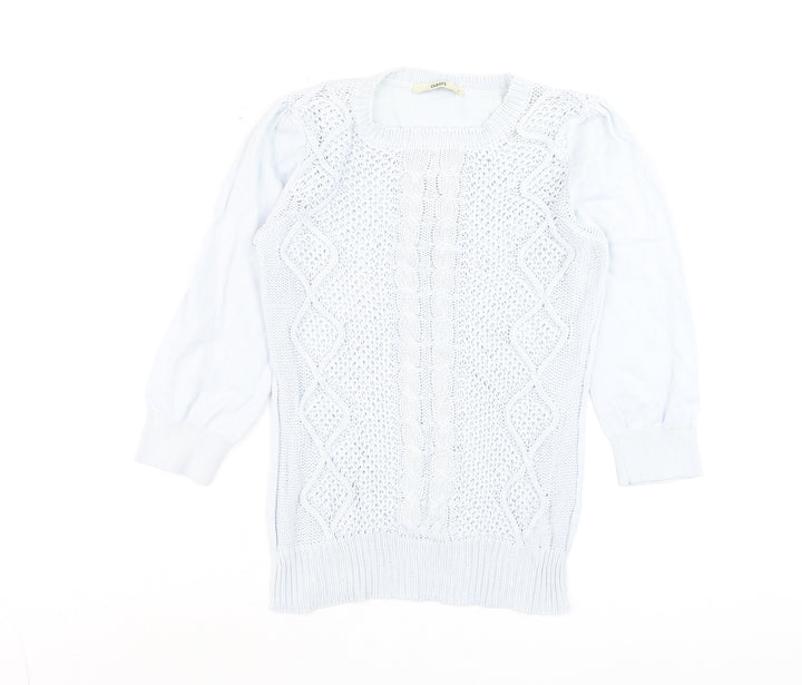 Oasis Women's White Cotton Cable-Knit 3/4 Sleeve Pullover Jumper Size S