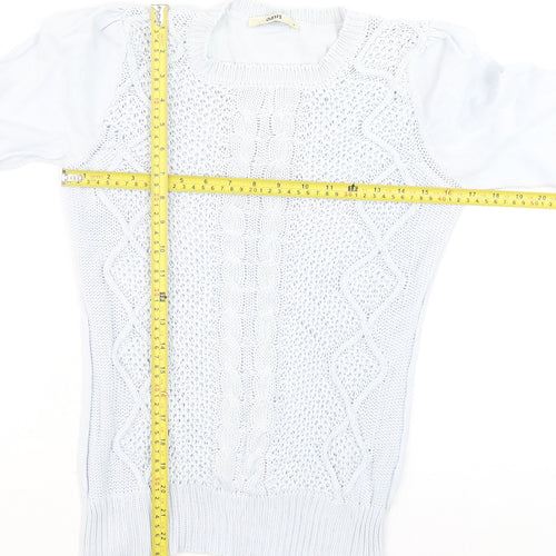 Oasis Women's White Cotton Cable-Knit 3/4 Sleeve Pullover Jumper Size S