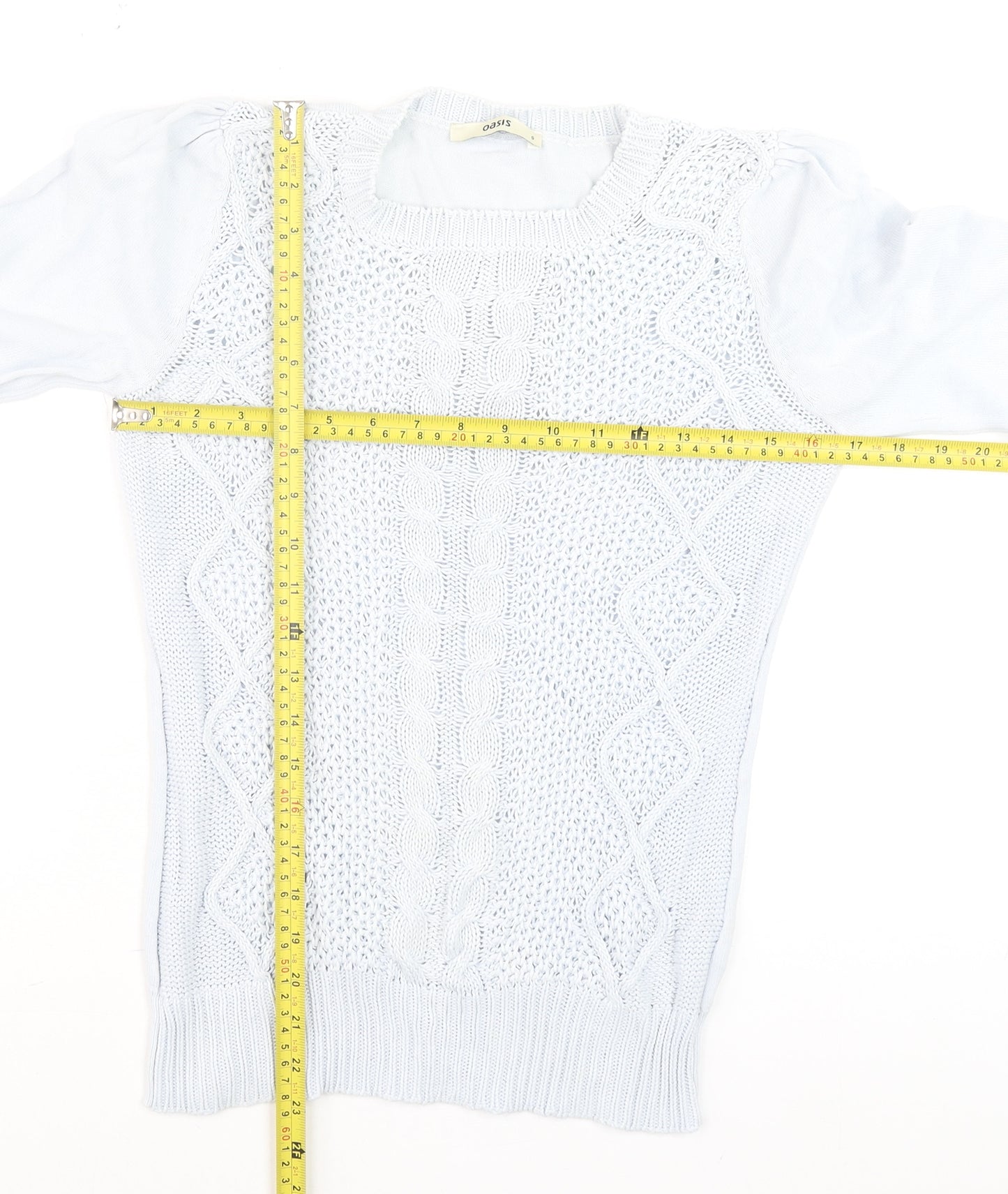 Oasis Women's White Cotton Cable-Knit 3/4 Sleeve Pullover Jumper Size S