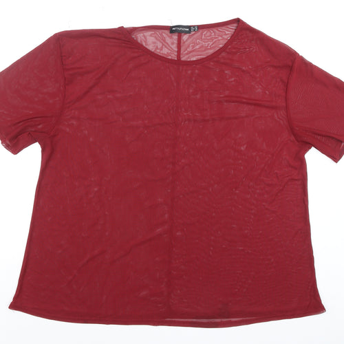PrettyLittleThing Women's Red Sheer Mesh Short Sleeve T-Shirt Size 20