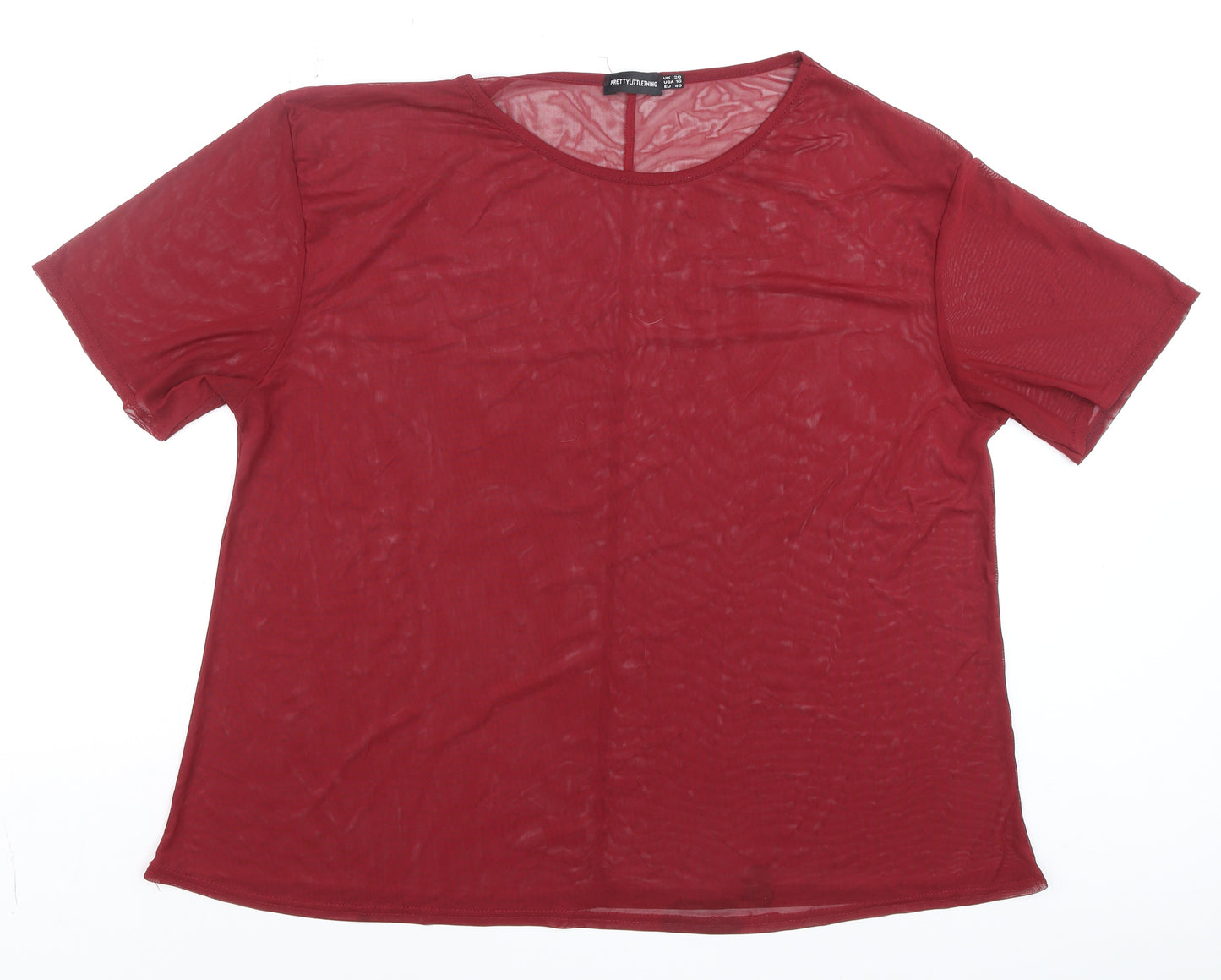 PrettyLittleThing Women's Red Sheer Mesh Short Sleeve T-Shirt Size 20
