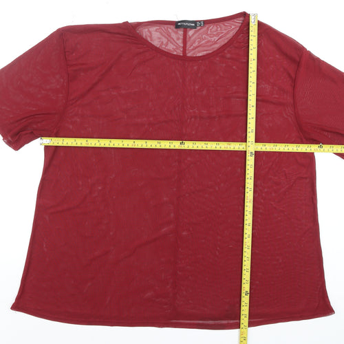 PrettyLittleThing Women's Red Sheer Mesh Short Sleeve T-Shirt Size 20