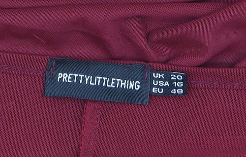 PrettyLittleThing Women's Red Sheer Mesh Short Sleeve T-Shirt Size 20