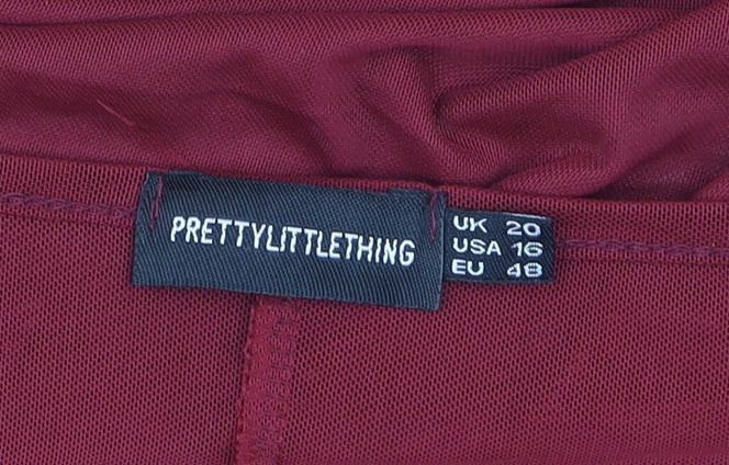 PrettyLittleThing Women's Red Sheer Mesh Short Sleeve T-Shirt Size 20