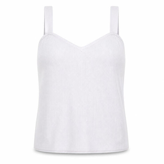 Front view of ASOS DESIGN Women Ivory Ribbed Camisole Tank Top UK 14