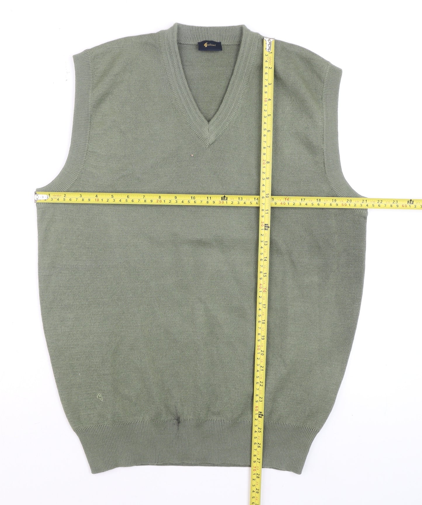 Gabicci Mens Green Wool Blend Sleeveless V-Neck Smart Casual Knit M