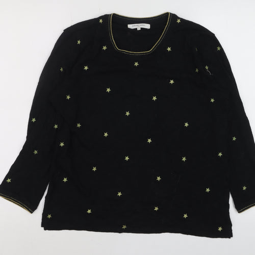 Gerard Darel Women’s Black Star Embroidered 3/4 Sleeve Cotton T-Shirt M