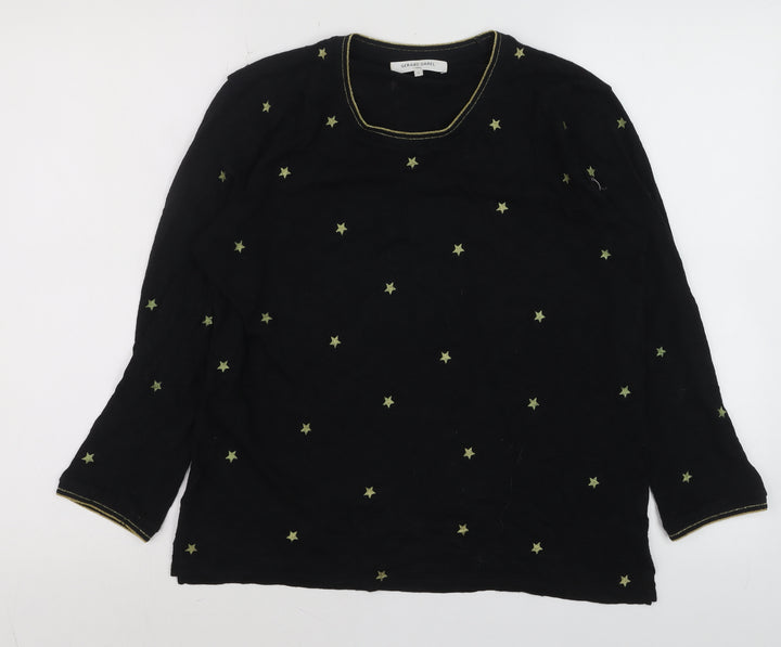 Gerard Darel Women’s Black Star Embroidered 3/4 Sleeve Cotton T-Shirt M
