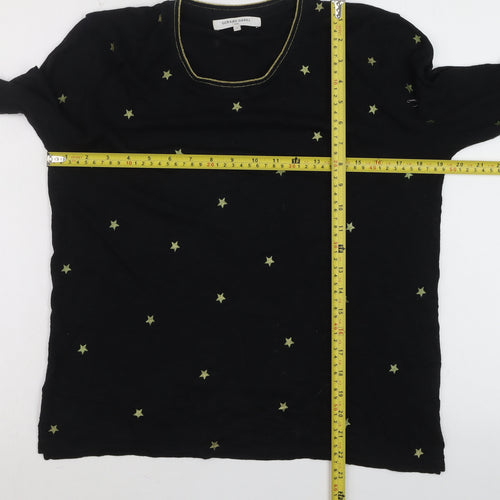 Gerard Darel Women’s Black Star Embroidered 3/4 Sleeve Cotton T-Shirt M