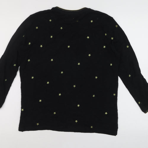 Gerard Darel Women’s Black Star Embroidered 3/4 Sleeve Cotton T-Shirt M