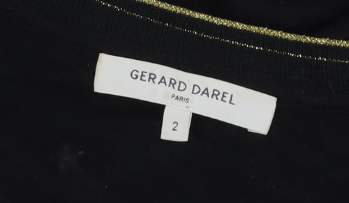Gerard Darel Women’s Black Star Embroidered 3/4 Sleeve Cotton T-Shirt M