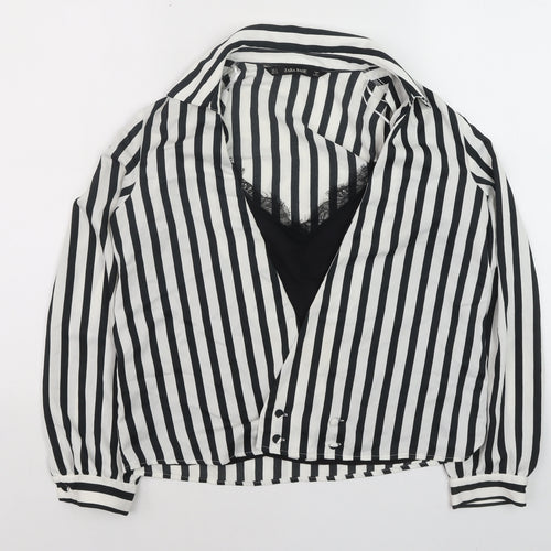 ZARA Women Black White Striped Wrap Blouse Size S