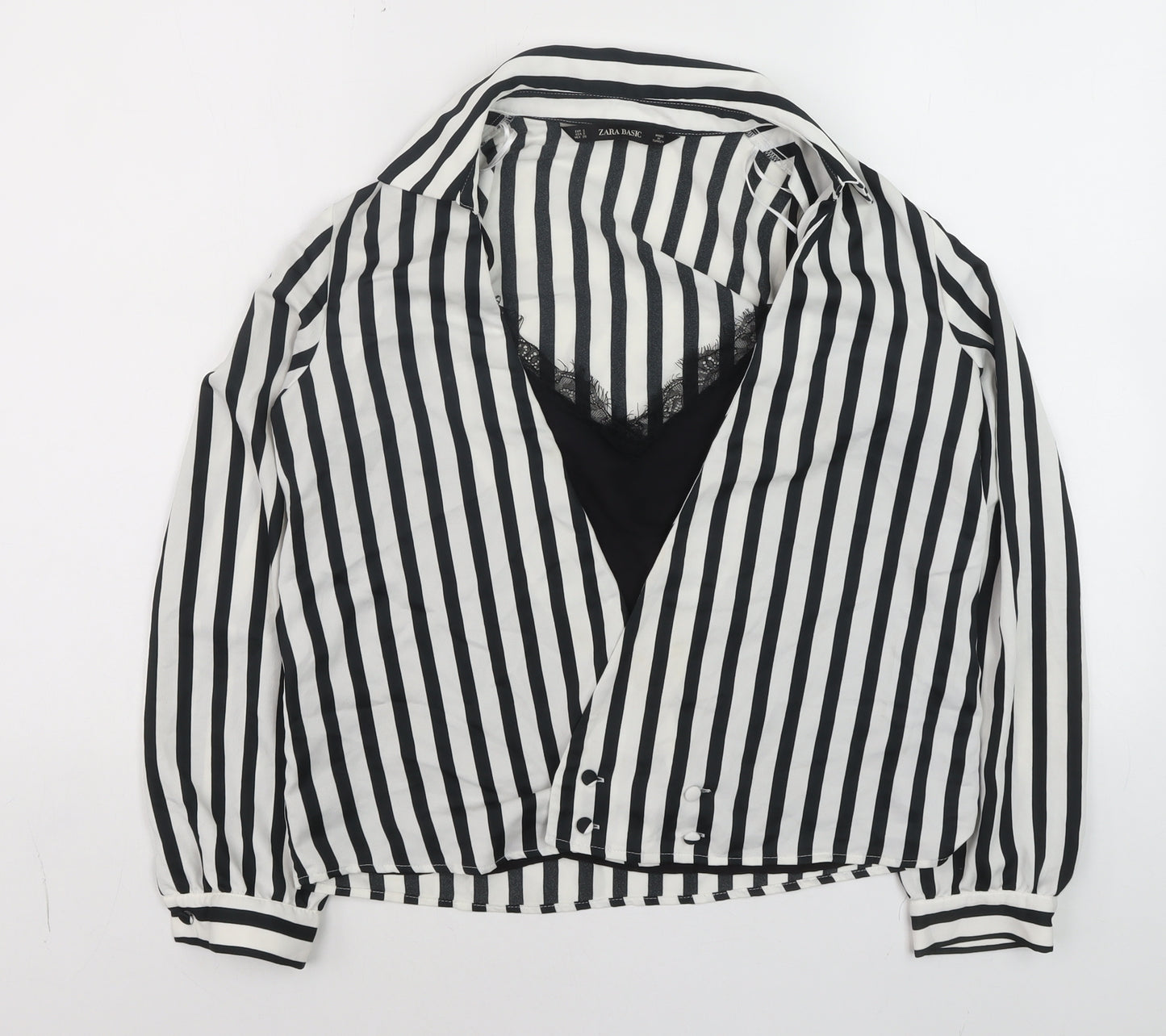 ZARA Women Black White Striped Wrap Blouse Size S