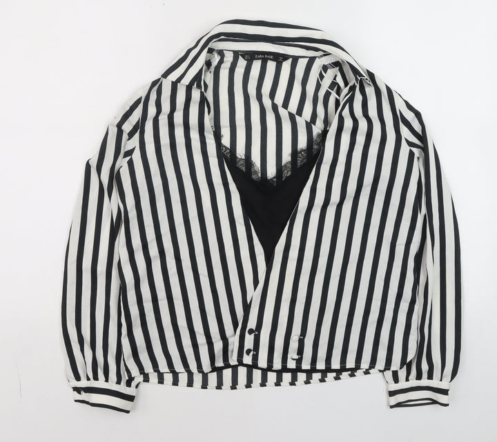 ZARA Women Black White Striped Wrap Blouse Size S