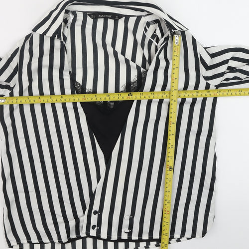 ZARA Women Black White Striped Wrap Blouse Size S