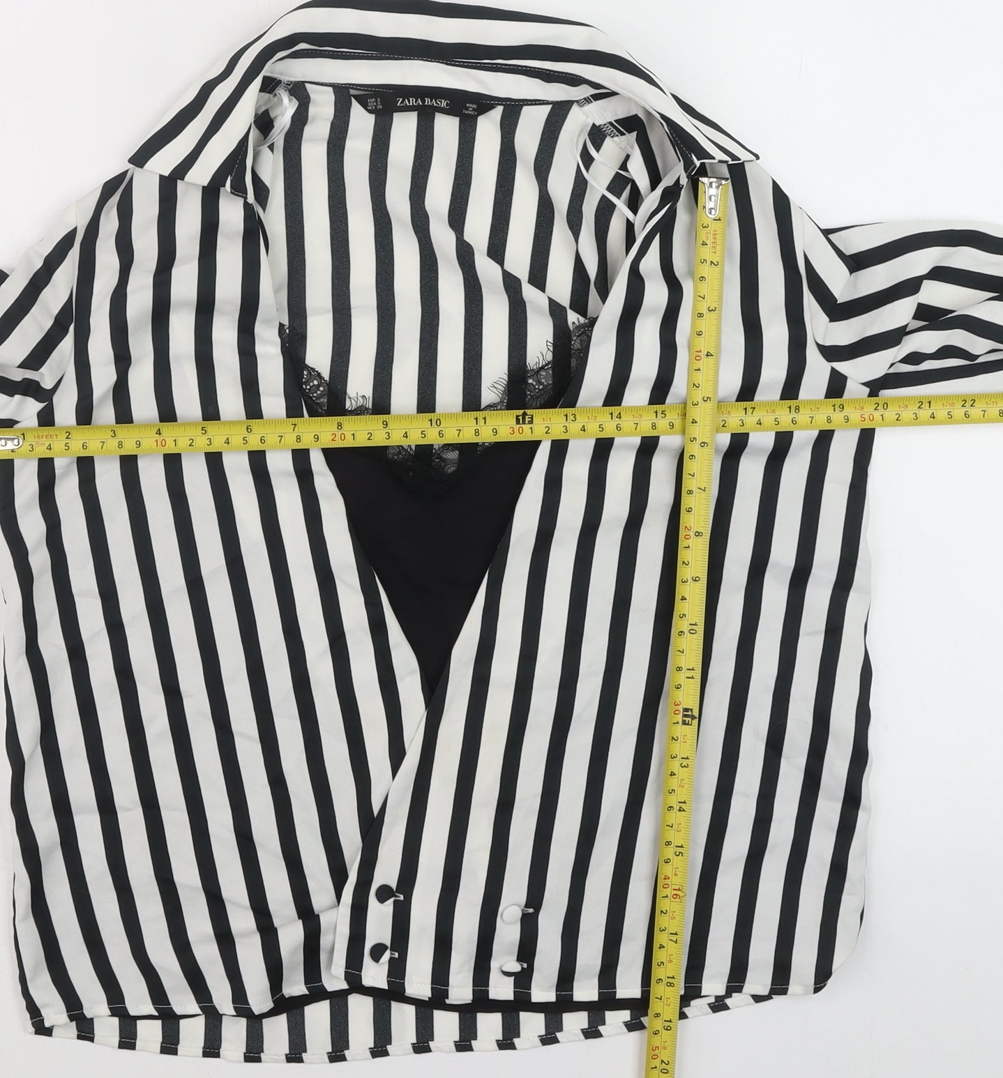 ZARA Women Black White Striped Wrap Blouse Size S