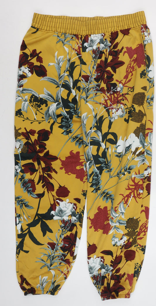 Next Women’s Yellow Floral Jogger Trousers Size 10 Polyester