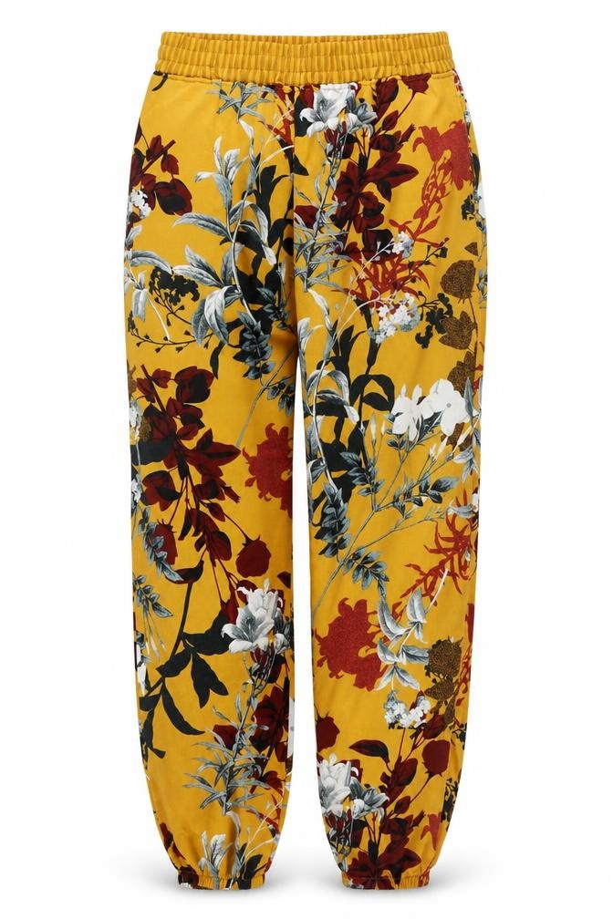 Front view of Next Women’s Yellow Floral Jogger Trousers, size UK 10, Polyester