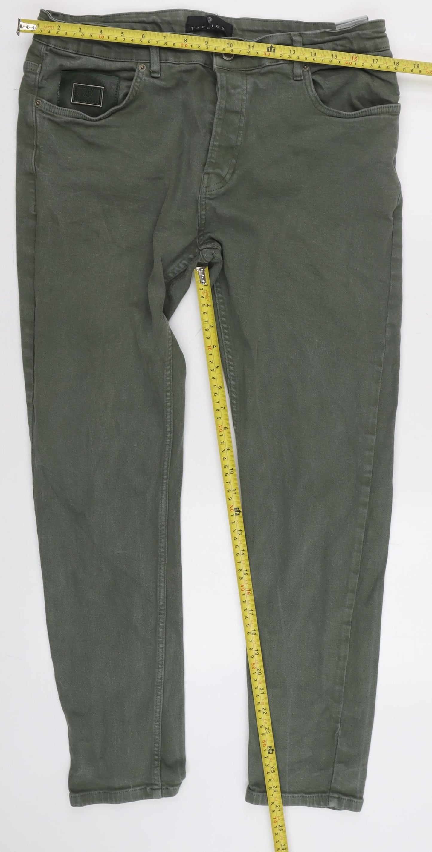 Taydigno Men’s Green Slim Fit Stretch Cotton Skinny Jeans Size 36