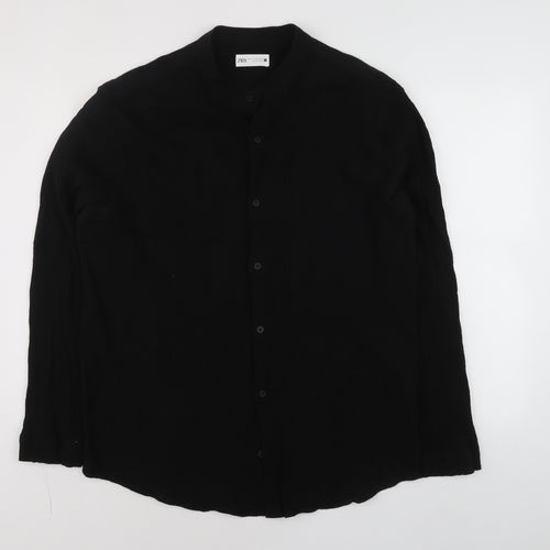 ZARA Women Black Long Sleeve Basic Button-Up Shirt XL