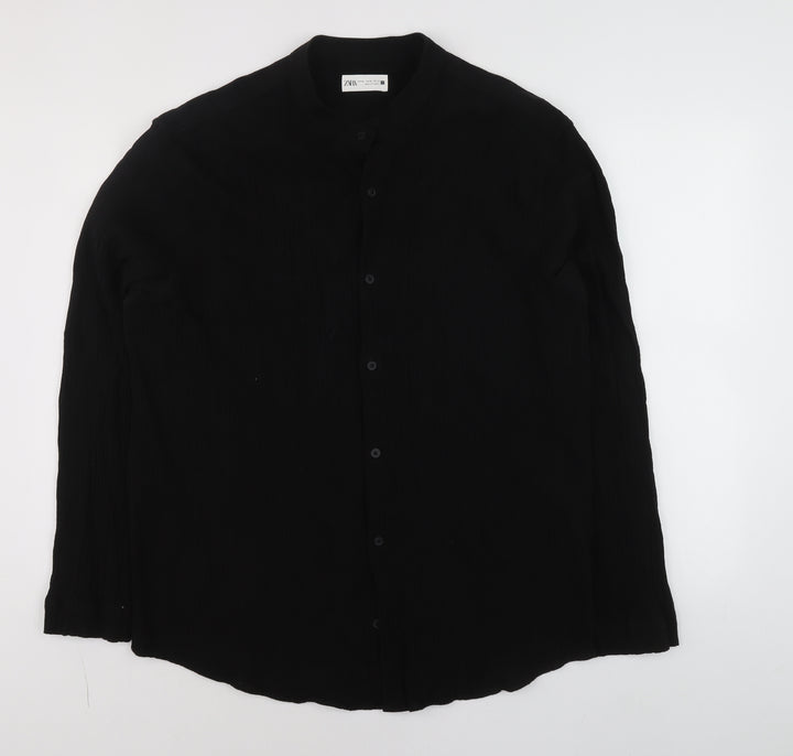 ZARA Women Black Long Sleeve Basic Button-Up Shirt XL