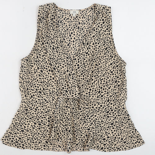 River Island Womens Beige Animal Print Sleeveless Wrap Blouse Size 12