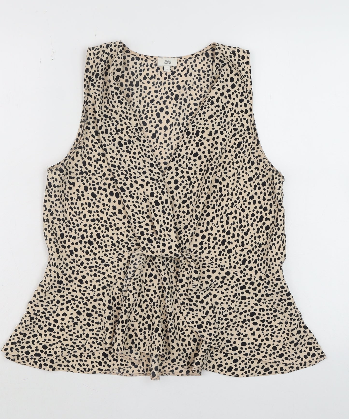 River Island Womens Beige Animal Print Sleeveless Wrap Blouse Size 12