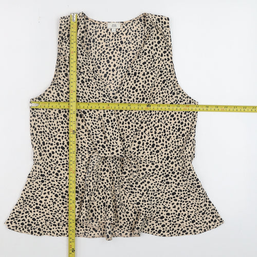 River Island Womens Beige Animal Print Sleeveless Wrap Blouse Size 12