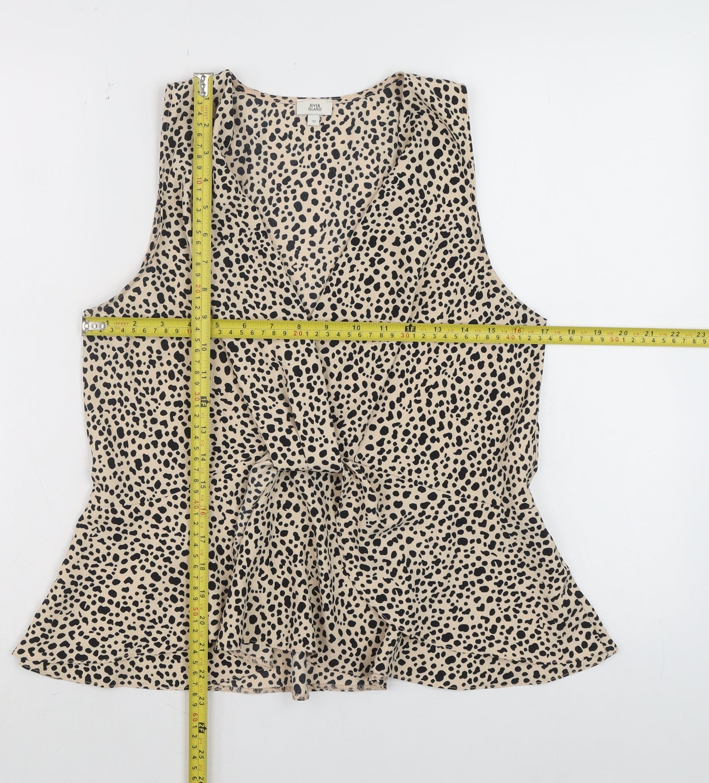 River Island Womens Beige Animal Print Sleeveless Wrap Blouse Size 12