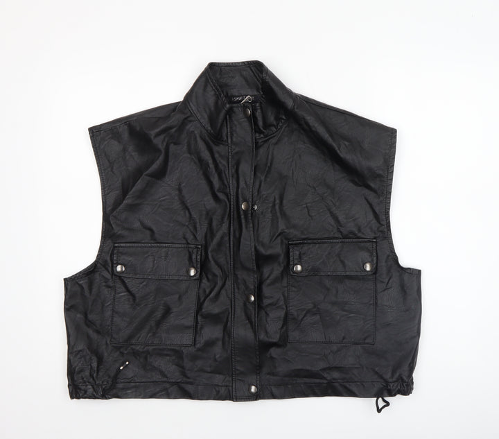 I SAW IT FIRST Women’s Black Faux Leather Biker Waistcoat Size 10