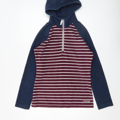 Craghoppers Womens Navy Burgundy Striped 1/2 Zip Fleece Hoodie UK 8