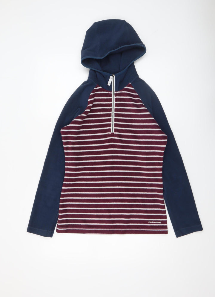 Craghoppers Womens Navy Burgundy Striped 1/2 Zip Fleece Hoodie UK 8