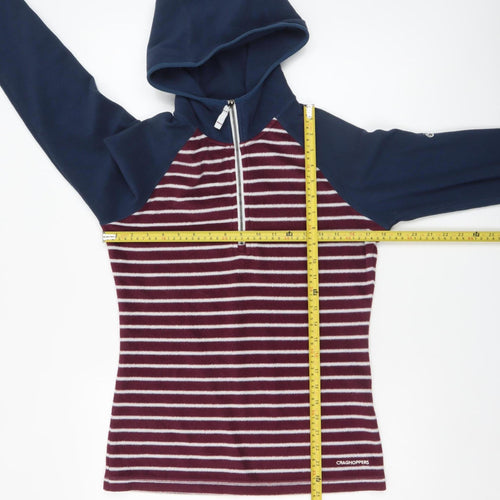 Craghoppers Womens Navy Burgundy Striped 1/2 Zip Fleece Hoodie UK 8