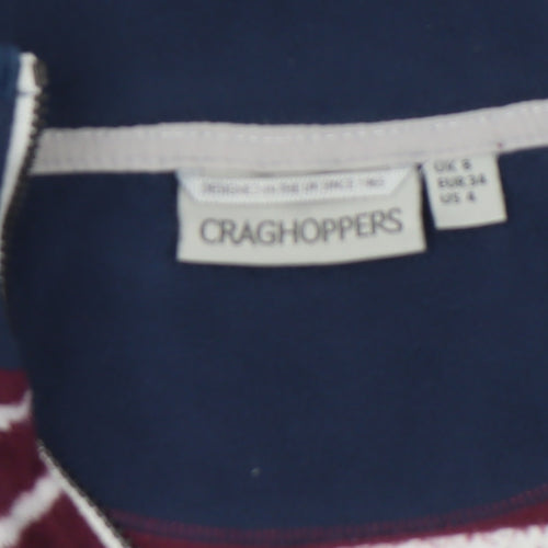 Craghoppers Womens Navy Burgundy Striped 1/2 Zip Fleece Hoodie UK 8