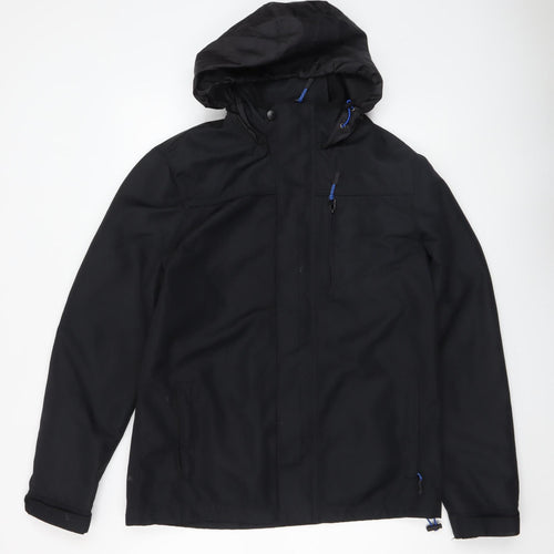 F&F Men's Black Waterproof Hooded Parka Jacket Size M