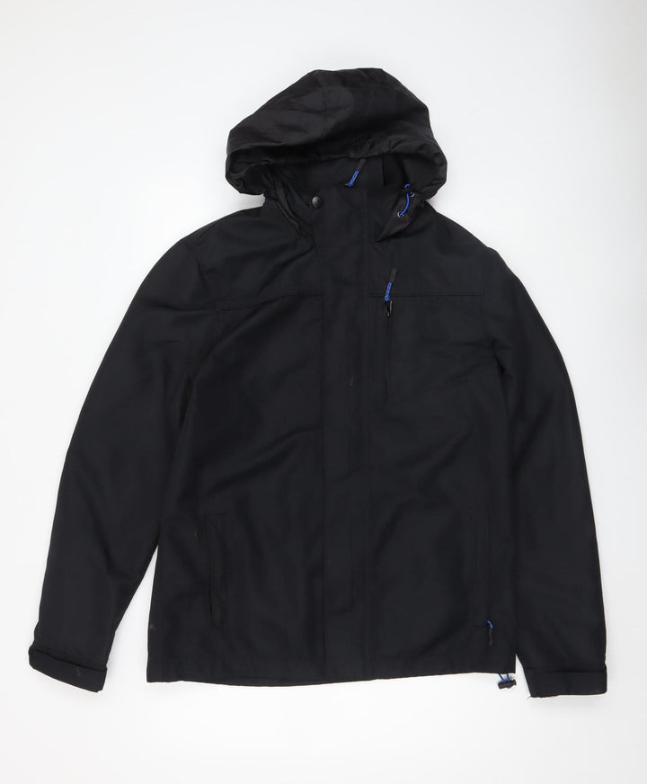 F&F Men's Black Waterproof Hooded Parka Jacket Size M