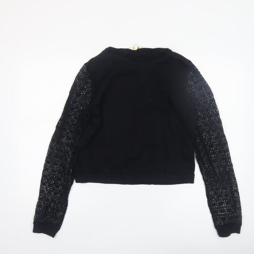 Maje Womens Black Lace Sleeve Cropped Blouse Size S