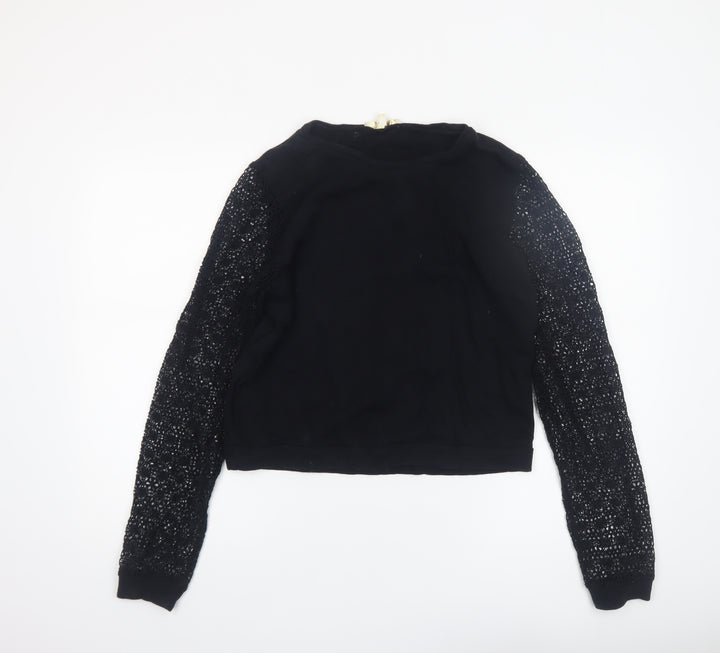 Maje Womens Black Lace Sleeve Cropped Blouse Size S