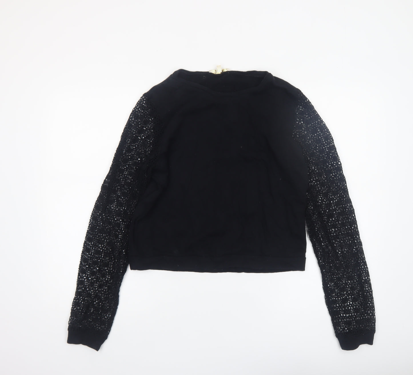 Maje Womens Black Lace Sleeve Cropped Blouse Size S