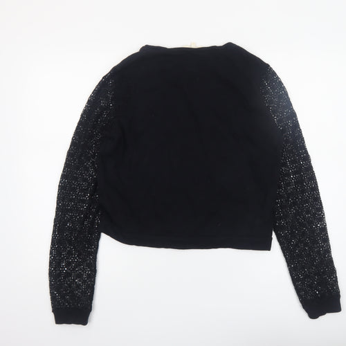 Maje Womens Black Lace Sleeve Cropped Blouse Size S