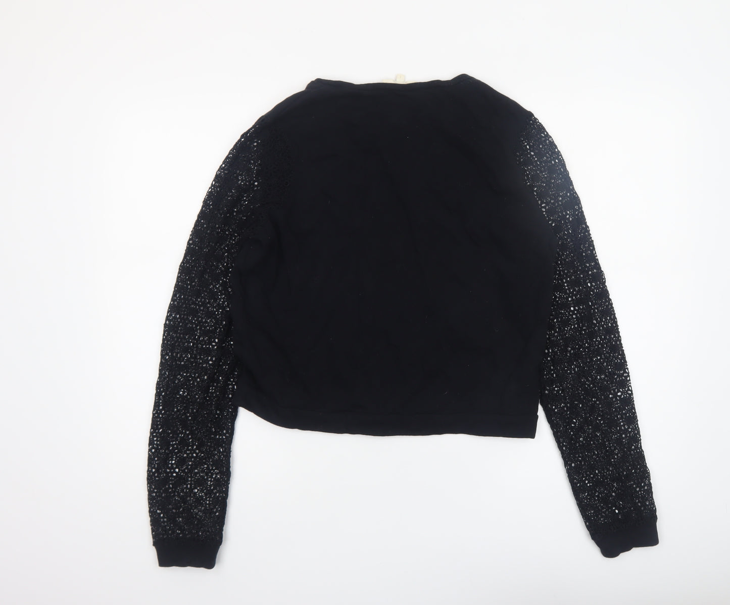 Maje Womens Black Lace Sleeve Cropped Blouse Size S